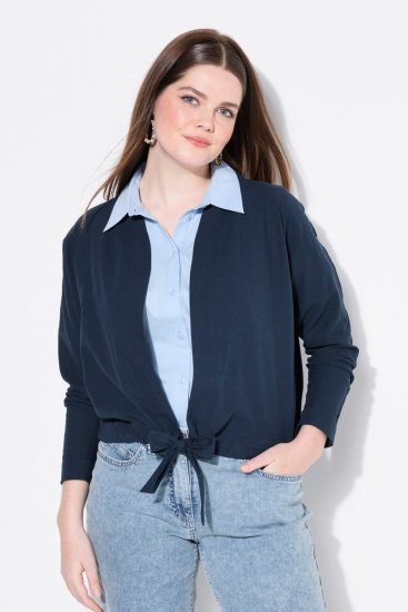 Ulla Popken 827116 Bolero met opstaande kraag van linnenmix Donkerblauw - Bolero's - 