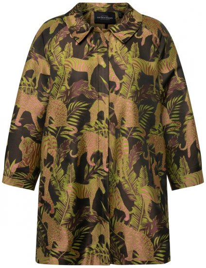 Ulla Popken 827217 Blouse met korte mouwen en savanneprint Zwart - Blouseshirts - Blouses in overhemdstijl