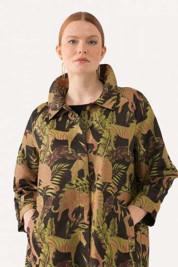 Ulla Popken 827217 Blouse met korte mouwen en savanneprint Zwart - Blouseshirts - Blouses in overhemdstijl