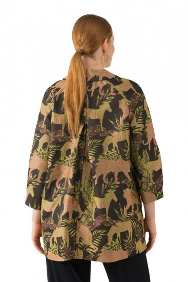 Ulla Popken 827217 Blouse met korte mouwen en savanneprint Zwart - Blouseshirts - Blouses in overhemdstijl