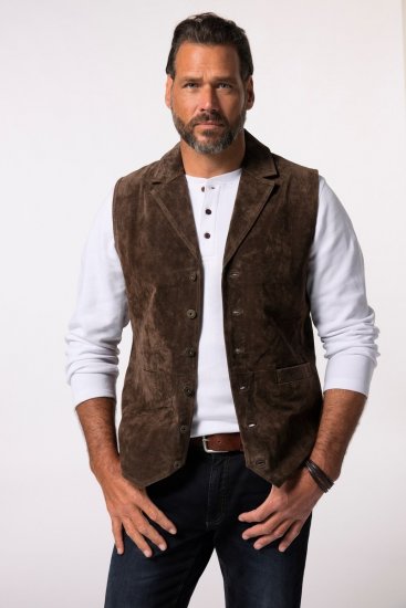 JP1880 827437 Suède gilet met revers Donkerbruin - Pakken - Grote Maten Kostuum Heren