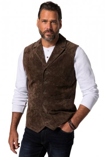 JP1880 827437 Suède gilet met revers Donkerbruin - Pakken - Grote Maten Kostuum Heren