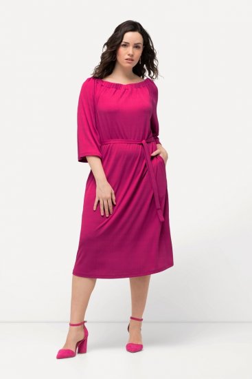 Ulla Popken 827740 Jersey jurk met driekwartmouwen Roze - Midi jurken - Midi jurken in grote maten
