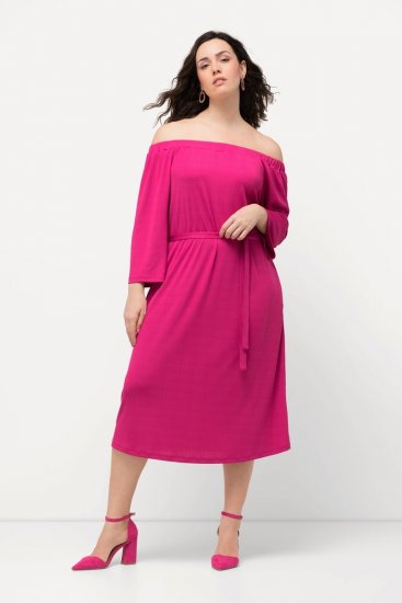 Ulla Popken 827740 Jersey jurk met driekwartmouwen Roze - Midi jurken - Midi jurken in grote maten