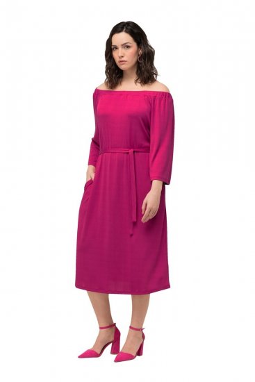Ulla Popken 827740 Jersey jurk met driekwartmouwen Roze - Midi jurken - Midi jurken in grote maten
