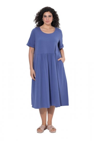 Ulla Popken 827920 Jersey jurk met korte mouwen Blauw - Jersey jurken - 
