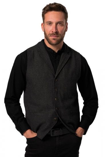 JP1880 828736 Tweed gilet met gebreide rug Zwart - Pakken - Grote Maten Kostuum Heren