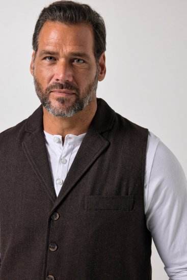 JP1880 828736 Tweed gilet met gebreide rug Donkerbruin - Pakken - Grote Maten Kostuum Heren