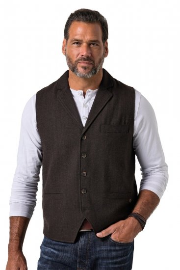 JP1880 828736 Tweed gilet met gebreide rug Donkerbruin - Pakken - Grote Maten Kostuum Heren