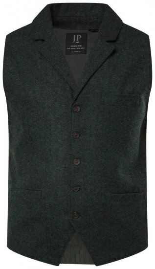 JP1880 828736 Tweed gilet met gebreide rug Flessengroen - Pakken - Grote Maten Kostuum Heren