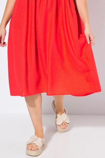 Ulla Popken 829837 Jurk van linnenmix met korte mouwen Rood - Zomerjurken - Zomerjurken in grote maten