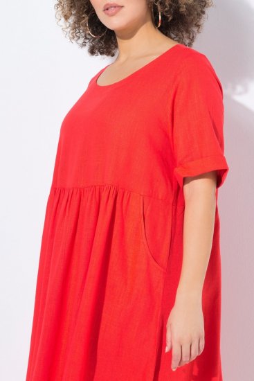 Ulla Popken 829837 Jurk van linnenmix met korte mouwen Rood - Zomerjurken - Zomerjurken in grote maten