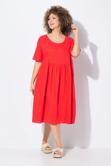 Ulla Popken 829837 Jurk van linnenmix met korte mouwen Rood - Zomerjurken - Zomerjurken in grote maten