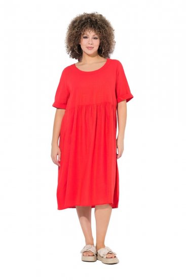 Ulla Popken 829837 Jurk van linnenmix met korte mouwen Rood - Zomerjurken - Zomerjurken in grote maten
