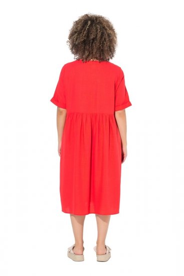 Ulla Popken 829837 Jurk van linnenmix met korte mouwen Rood - Zomerjurken - Zomerjurken in grote maten