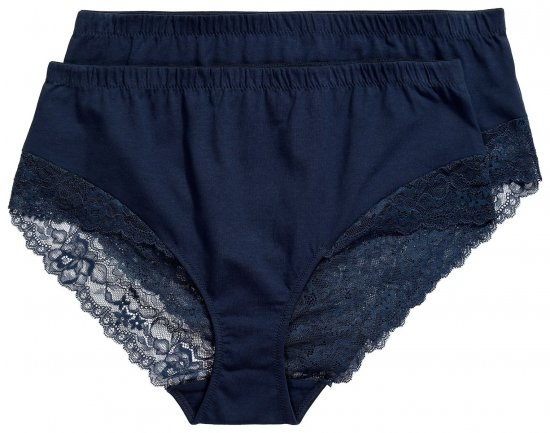 Ulla Popken 830094 Slips met kant 2-pack Donkerblauw - Slips - 
