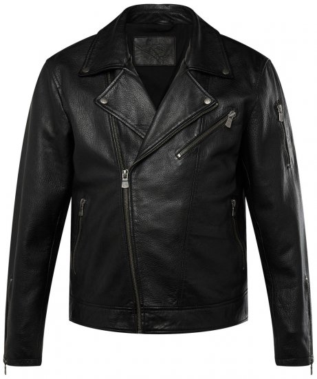 JP1880 830586 Bikerjack van lamsnappa Zwart - Jassen - Grote Maten Herenjassen