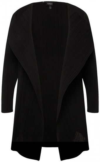 Ulla Popken 830749 Open geplisseerde blazer met brede revers Zwart - Blazers - Blazers in grote maten voor dames