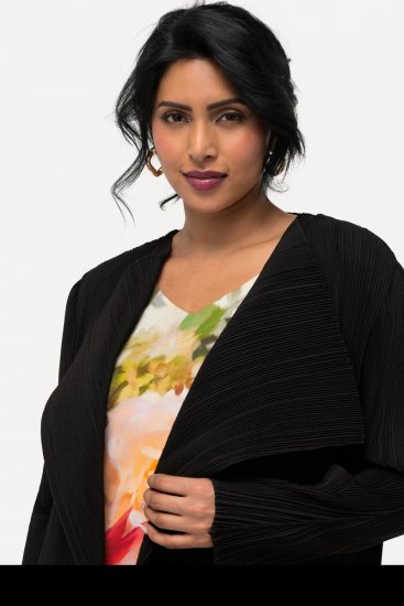 Ulla Popken 830749 Open geplisseerde blazer met brede revers Zwart - Blazers - Blazers in grote maten voor dames