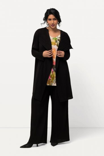 Ulla Popken 830749 Open geplisseerde blazer met brede revers Zwart - Blazers - Blazers in grote maten voor dames