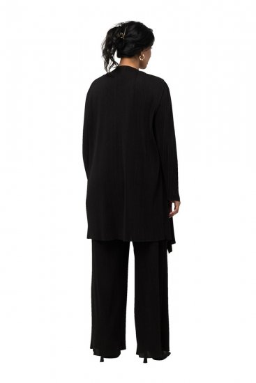 Ulla Popken 830749 Open geplisseerde blazer met brede revers Zwart - Blazers - Blazers in grote maten voor dames