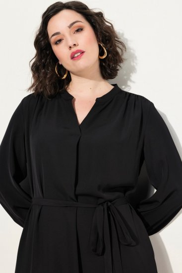 Ulla Popken 831004 Midi-jurk met lange mouwen Zwart - Maxi jurken - Maxi jurken in grote maten