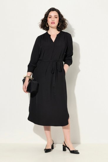 Ulla Popken 831004 Midi-jurk met lange mouwen Zwart - Maxi jurken - Maxi jurken in grote maten