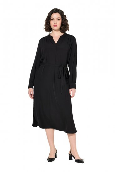 Ulla Popken 831004 Midi-jurk met lange mouwen Zwart - Maxi jurken - Maxi jurken in grote maten