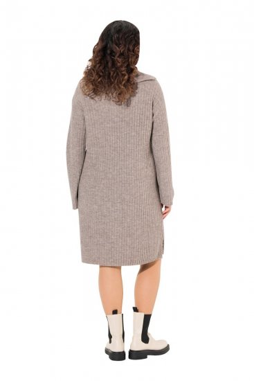Ulla Popken 831589 Gebreide jurk met lange mouwen en col Grijs - Gebreide jurken - 