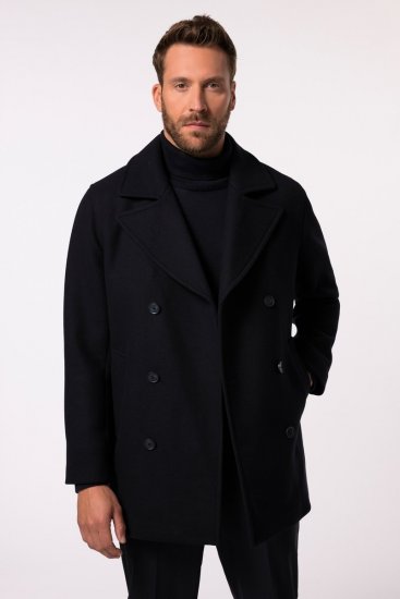 JP1880 Caban Short Double-breasted Overcoat Navy - Jassen - Grote Maten Herenjassen