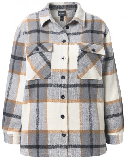 Ulla Popken 831641 Geruit overshirt van wolmix Antraciet - Jassen - Damesjassen in grote maten