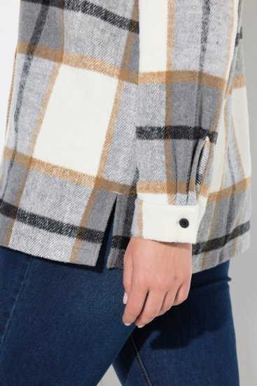 Ulla Popken 831641 Geruit overshirt van wolmix Antraciet - Jassen - Damesjassen in grote maten
