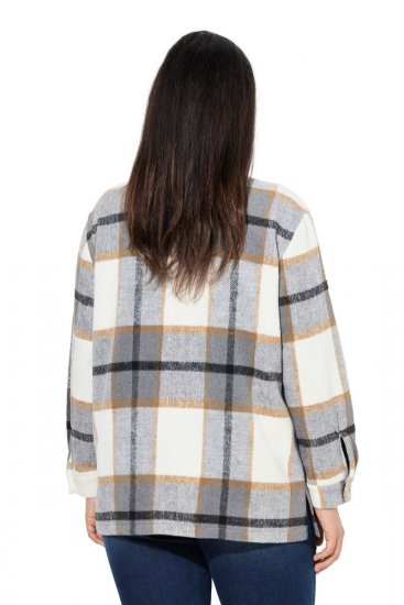 Ulla Popken 831641 Geruit overshirt van wolmix Antraciet - Jassen - Damesjassen in grote maten