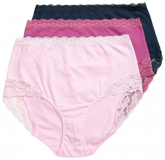 Ulla Popken 831866 Slips met hoge taille en kant 3-pack Donkerblauw - Slips - 