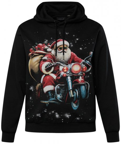 Men+ 100 Hoodie Kerstman op motor Zwart - Sweaters & hoodies - Sweaters & Hoodies Grote Maten Heren