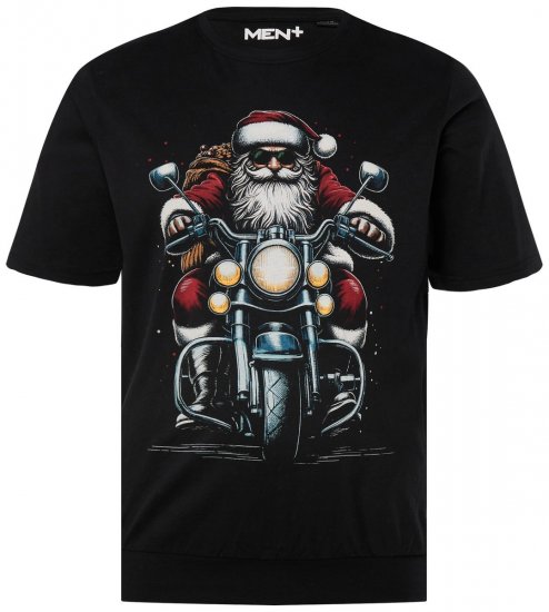 Men+ 148 T-shirt bellyfit Kerstman op motor Zwart - T-shirts - Grote Maten T-shirts Heren