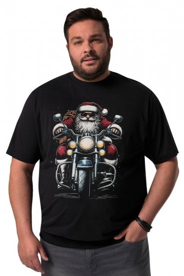 Men+ 148 T-shirt bellyfit Kerstman op motor Zwart - T-shirts - Grote Maten T-shirts Heren