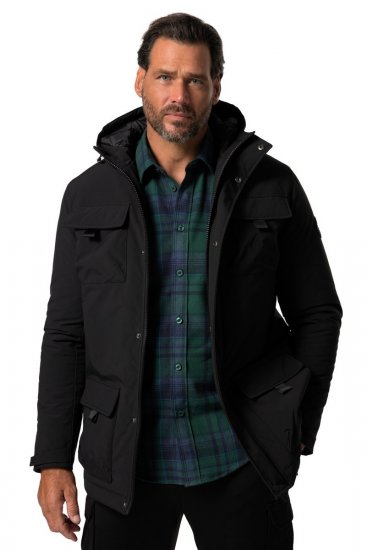 JP1880 832202 Fieldjacket met capuchon Zwart TALL - TALL jassen - TALL jassen met extra lengte