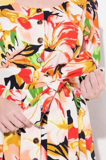 Ulla Popken 832512 Gebloemde jurk van linnenmix met driekwartmouwen Rood - Maxi jurken - Maxi jurken in grote maten