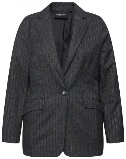 Ulla Popken 832935 Visgraatblazer met metallic glans Grijs - Blazers - Blazers in grote maten voor dames
