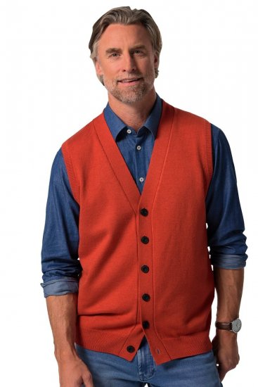 Boston Park 948 Gebreid gilet met V-hals Terracotta - Pakken - Grote Maten Kostuum Heren
