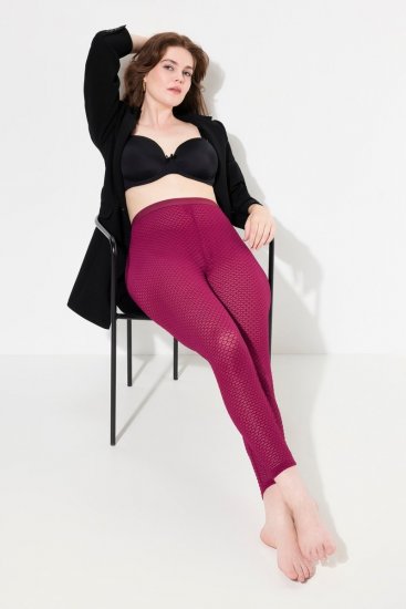 Ulla Popken 833718 Panty legging met kant Bessenrood - Panty's & sokken - 