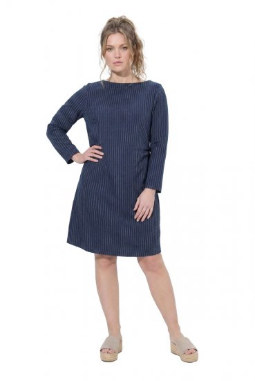 Ulla Popken 834371 Gestreepte sweatjurk Donkerblauw - Sweatjurken - 