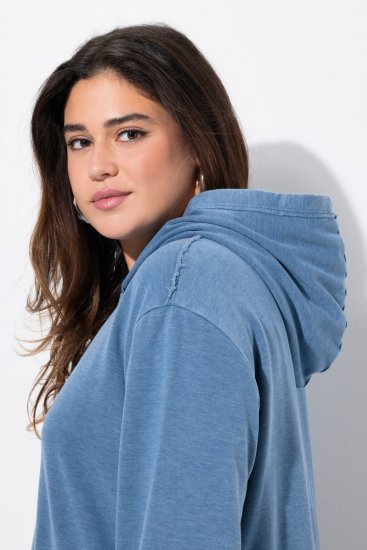 Ulla Popken 834536 Sweatjurk met capuchon Denimblauw - Sweatjurken - 