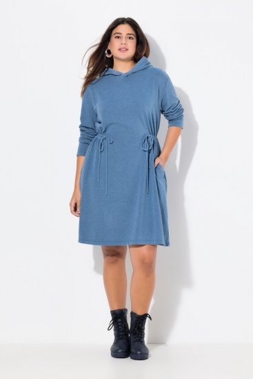 Ulla Popken 834536 Sweatjurk met capuchon Denimblauw - Sweatjurken - 