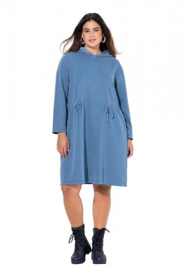 Ulla Popken 834536 Sweatjurk met capuchon Denimblauw - Sweatjurken - 