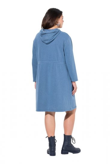 Ulla Popken 834536 Sweatjurk met capuchon Denimblauw - Sweatjurken - 