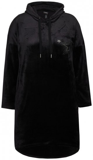 Ulla Popken 834550 Jurk met lange mouwen en capuchon Zwart - Sweatjurken - 