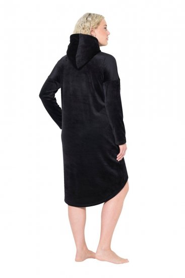Ulla Popken 834550 Jurk met lange mouwen en capuchon Zwart - Sweatjurken - 