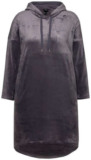 Ulla Popken 834550 Jurk met lange mouwen en capuchon Antraciet - Sweatjurken - 